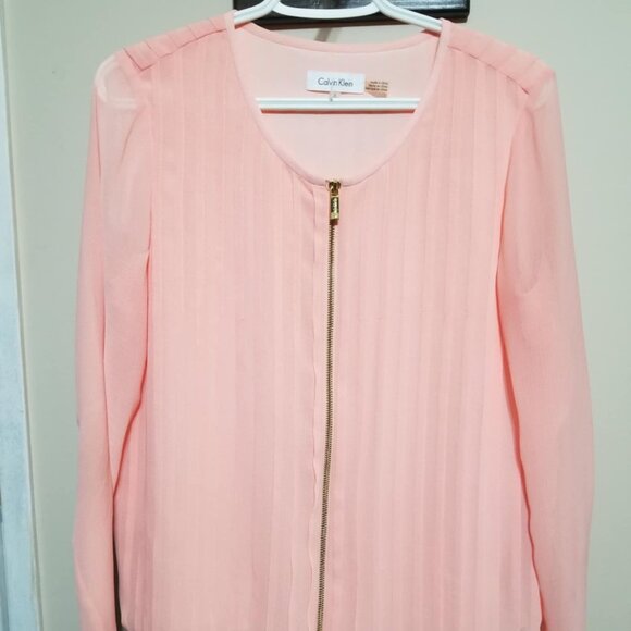 Calvin Klein Blouse Peach Small Formal Wedding Sheer Lined Elegant Luxury - Picture 1 of 8